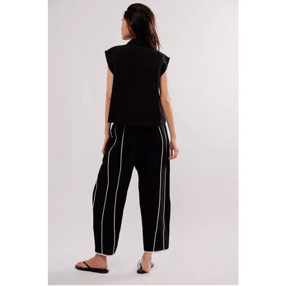 Rujuta Sheth Pants Women XXL Etta Wide Leg Crop Black Linen Blend Quiet Luxury - Picture 3 of 15